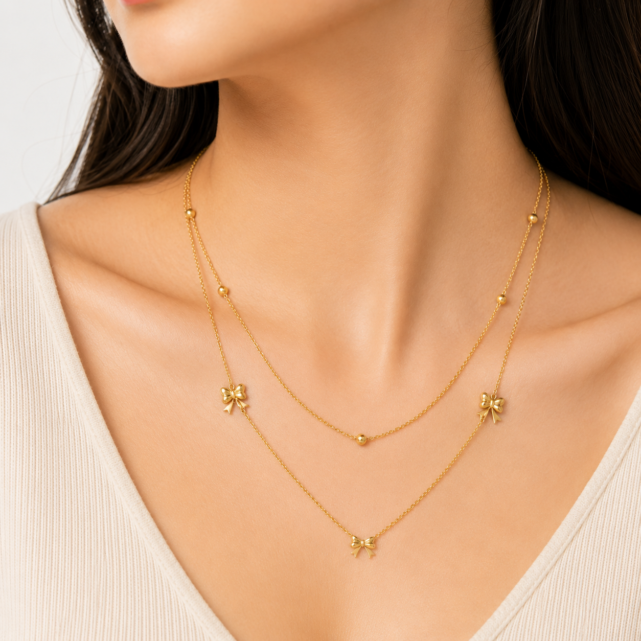 Golden Bow Layered Necklace