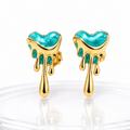 Turquoise Enamel Melted Heart Statement Earrings