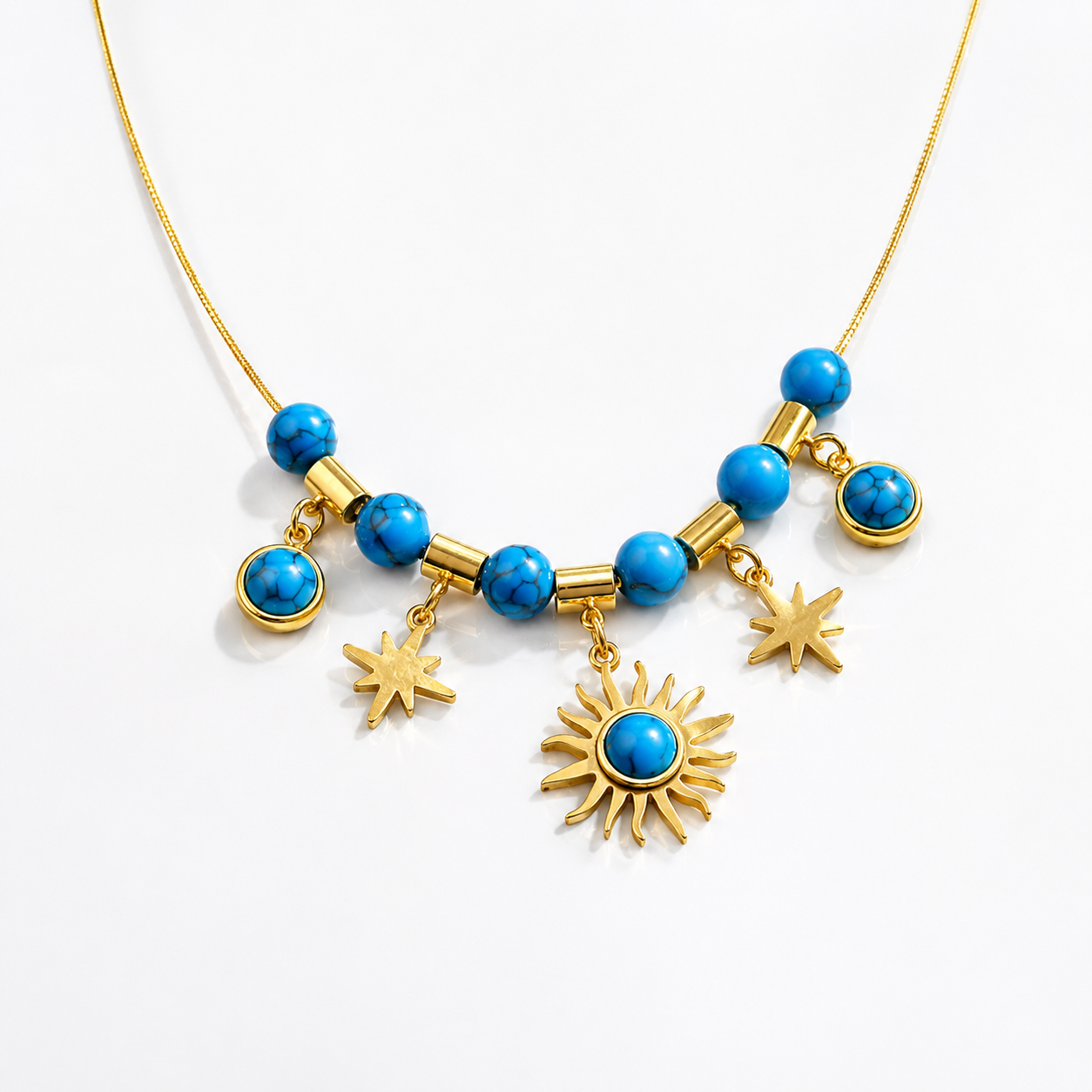 Turquoise Sun & Star Charm Necklace