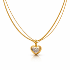 18K Gold Finish Double Layer Heart Bow Necklace
