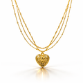 18K Gold Plated Layered Heart Pendant Necklace