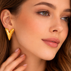 18K Gold Plated Textured V Statement Earrings