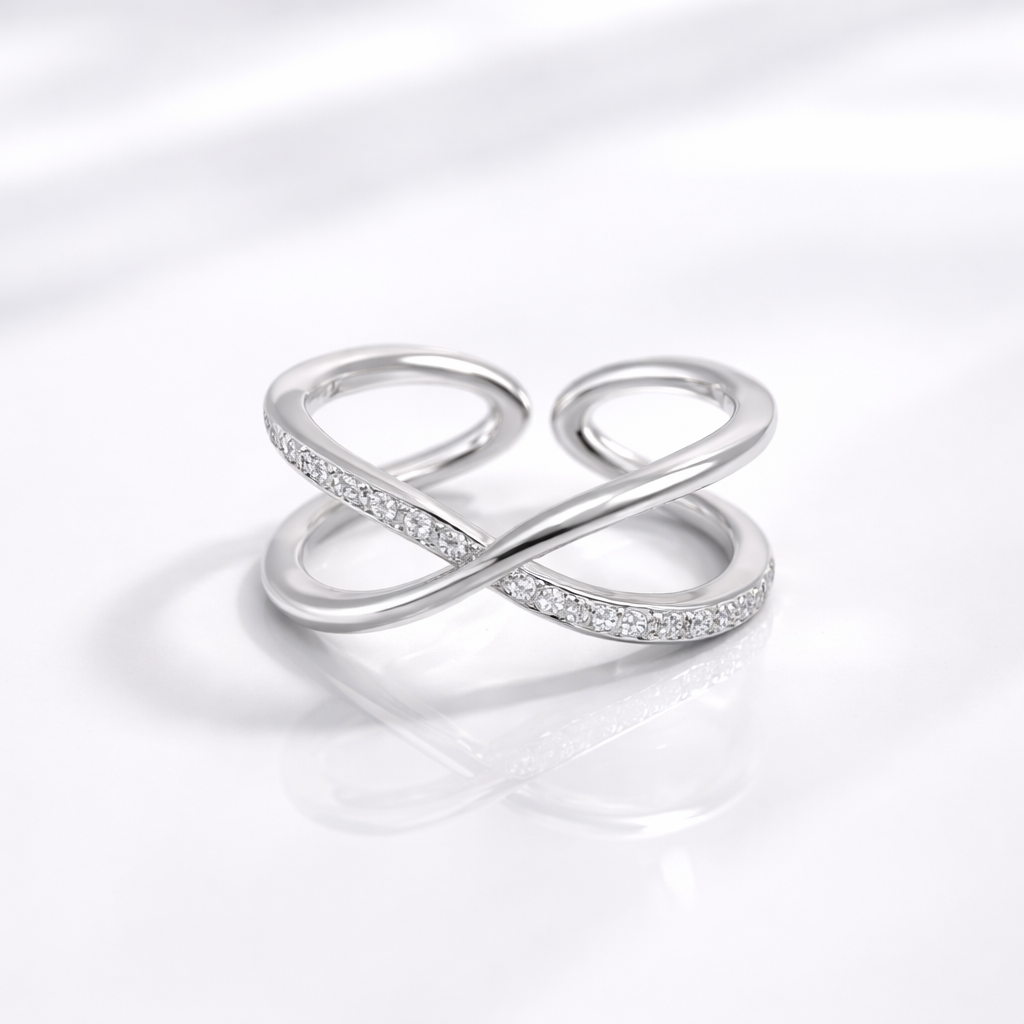 Elegant sterling silver crossover adjustable ring