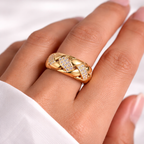 18K Gold Plated Luxe Interlock Crystal Adjustable Ring