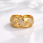 18K Gold Plated Luxe Interlock Crystal Adjustable Ring
