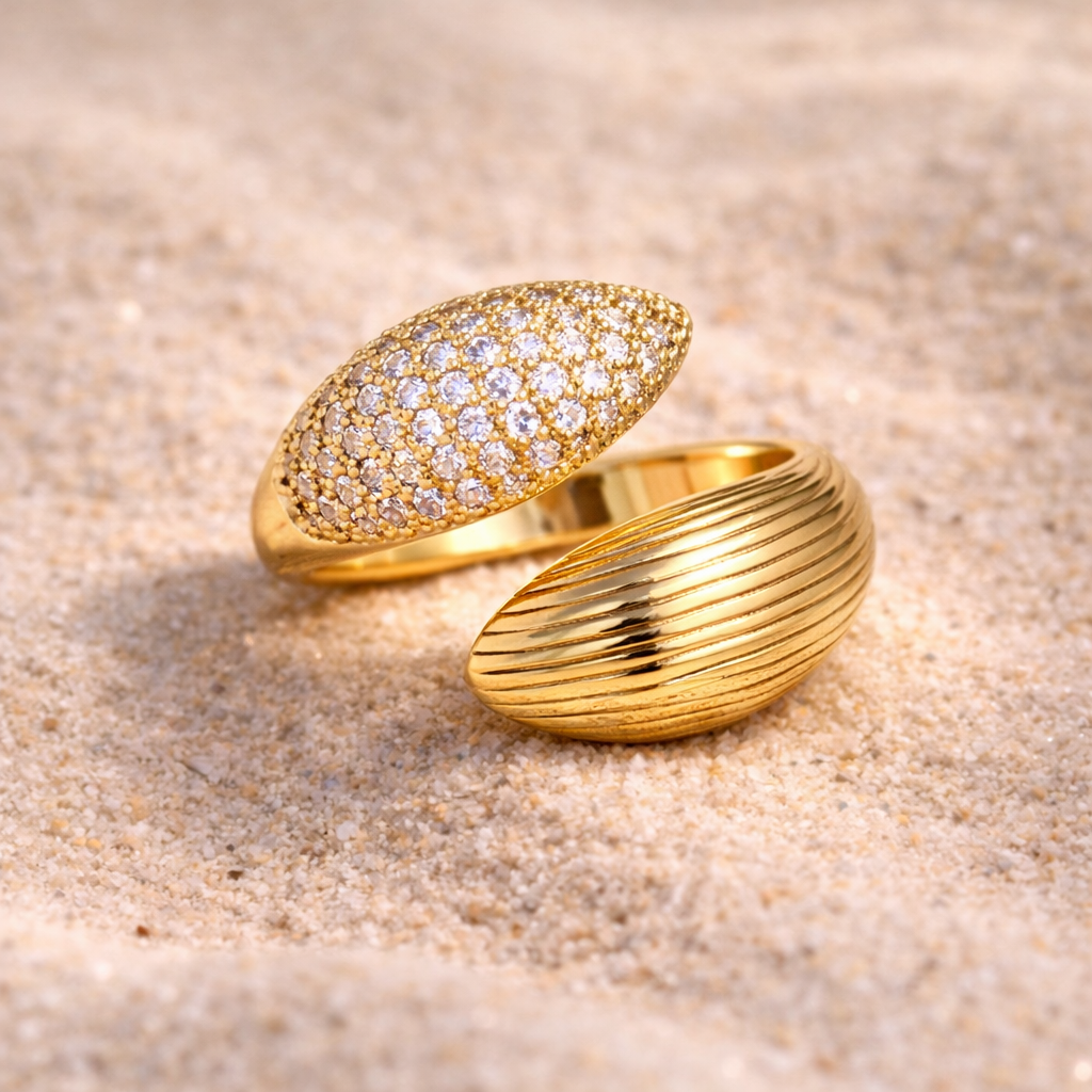 18K Gold Plated Dual Dome Crystal Statement Ring