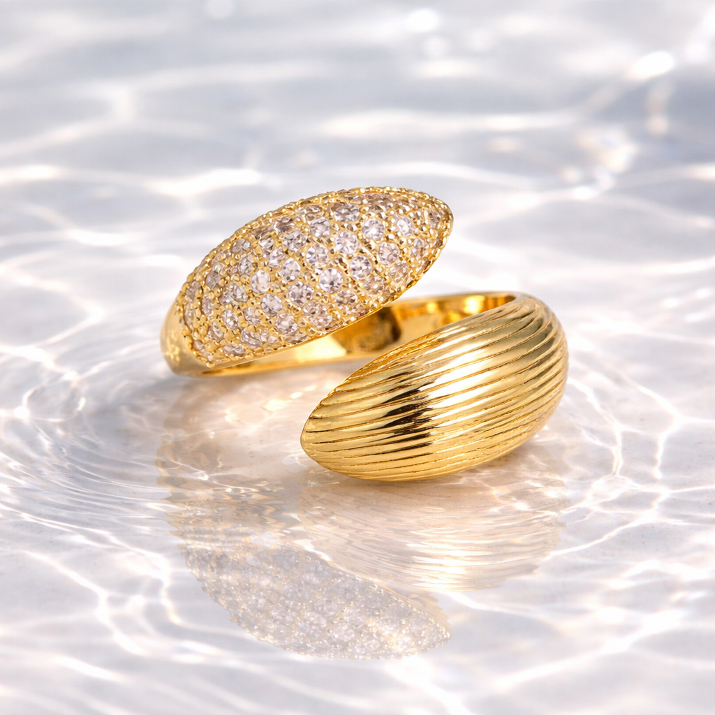 18K Gold Plated Dual Dome Crystal Statement Ring
