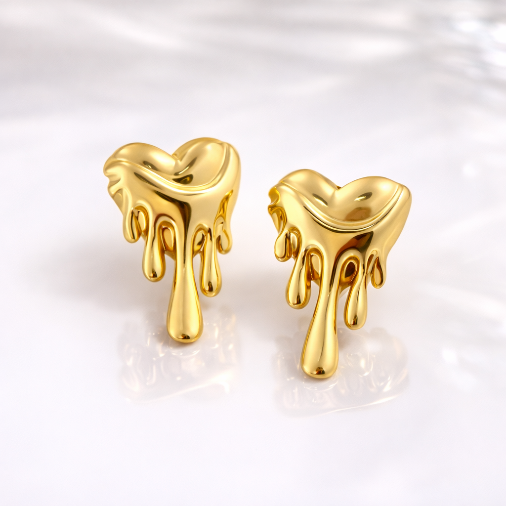 18K Gold Plated Melted Heart Stud Earrings