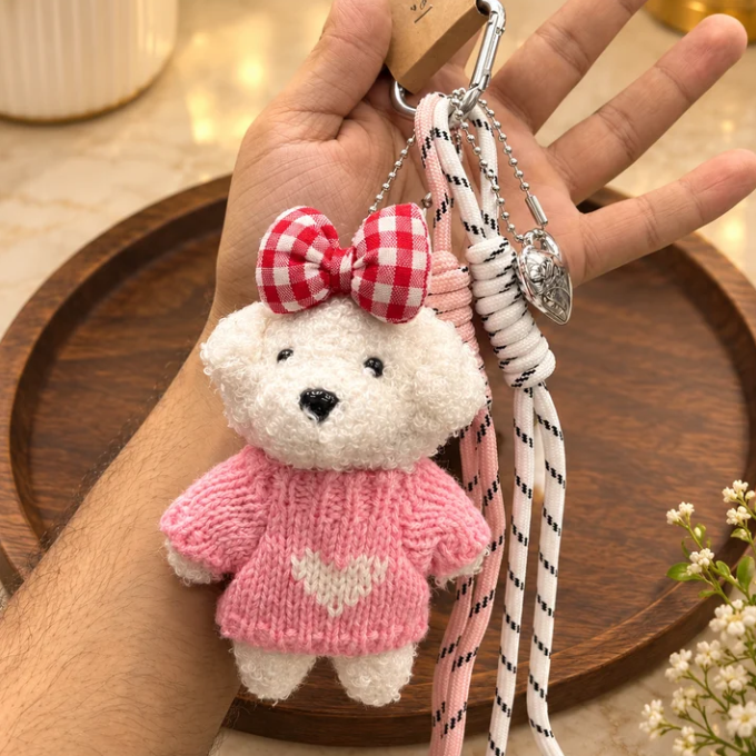 Cozy Teddy Bow  Cute Plush Bag Keychain