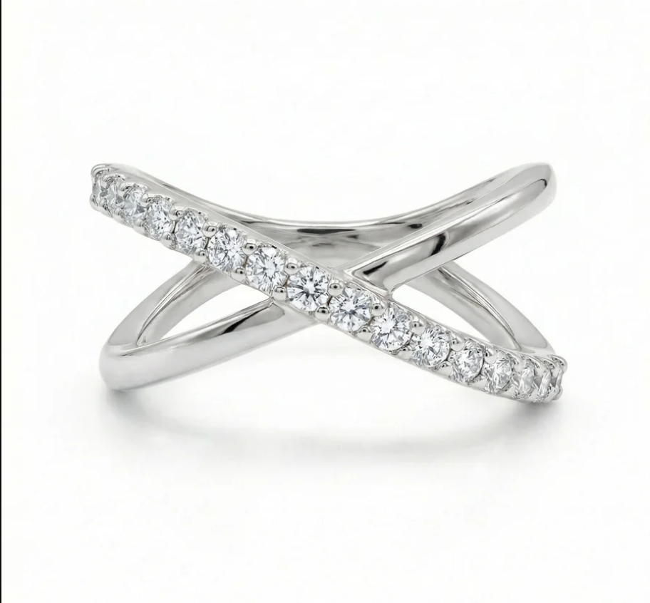 Elegant sterling silver crossover adjustable ring