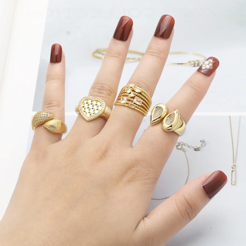 18K Gold Plated Dual Dome Crystal Statement Ring