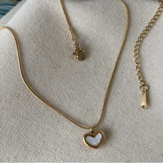 Dainty Gold Enamel Heart Pendant Necklace