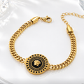 Vintage Style Gold Chain Bracelet with Black Enamel Medallion