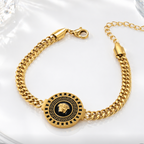 Vintage Style Gold Chain Bracelet with Black Enamel Medallion