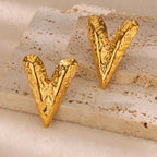 18K Gold Plated Textured V Statement Earrings