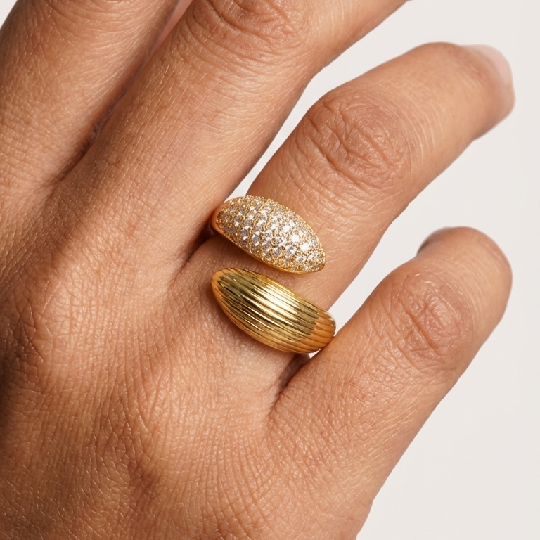 18K Gold Plated Dual Dome Crystal Statement Ring
