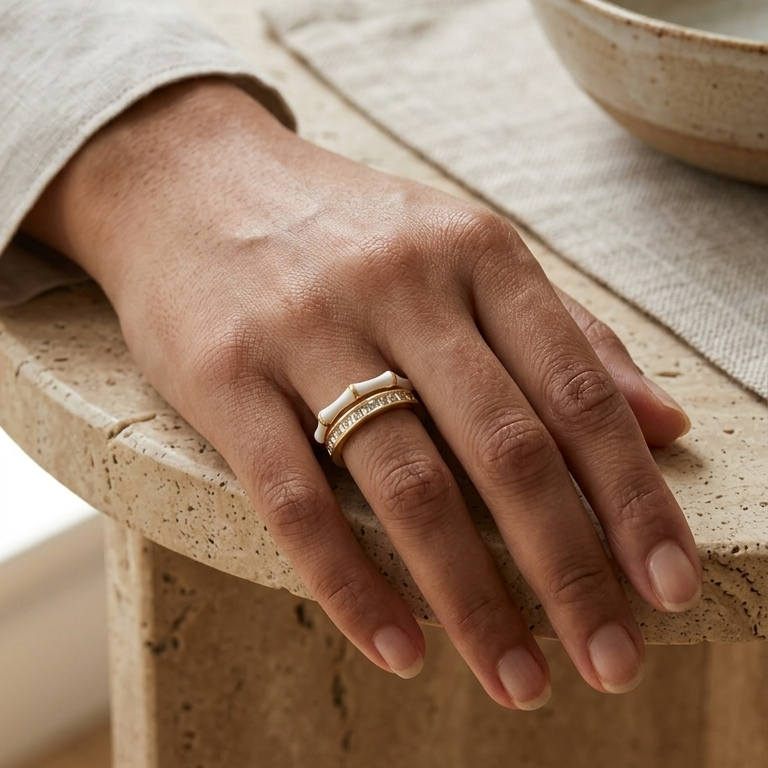 White Enamel Baguette Ring