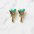 Turquoise Enamel Melted Heart Statement Earrings