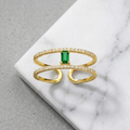 Dual Grace Open Ring With Green Stone