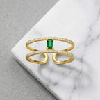 Dual Grace Open Ring With Green Stone
