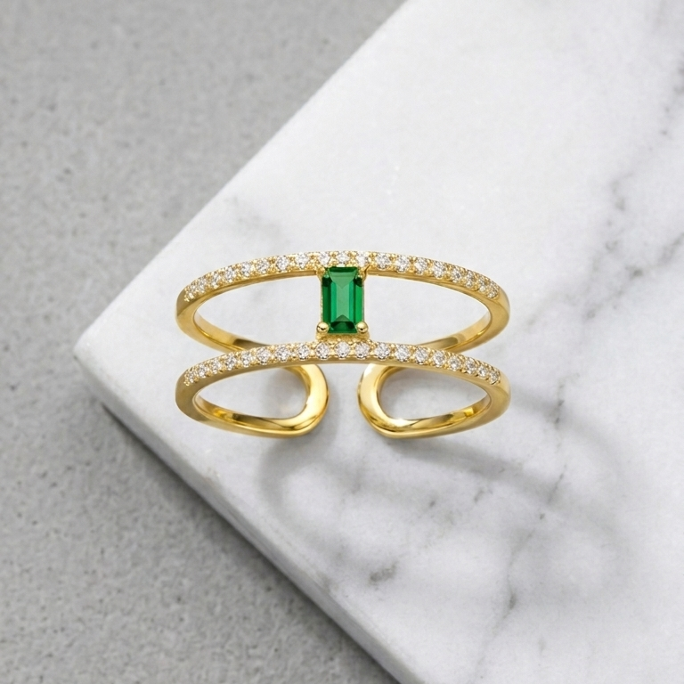 Dual Grace Open Ring With Green Stone