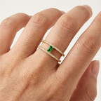 Dual Grace Open Ring With Green Stone