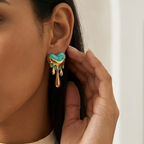 Turquoise Enamel Melted Heart Statement Earrings
