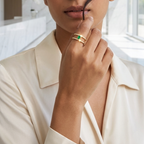 Dual Grace Open Ring With Green Stone
