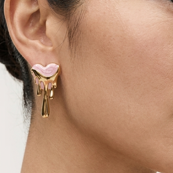 Turquoise Enamel Melted Heart Statement Earrings