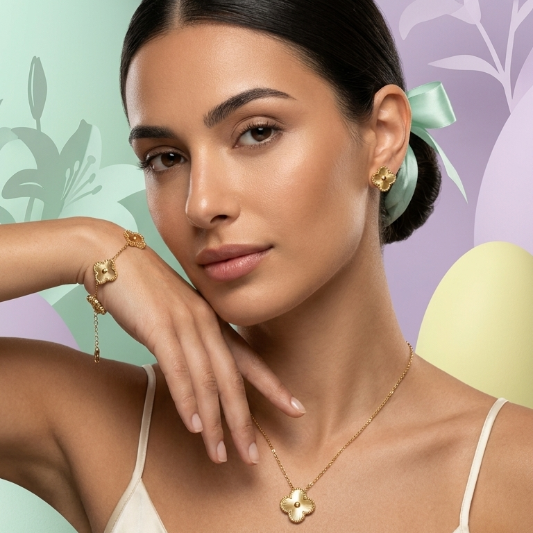 Gold Clover Jewelry Set