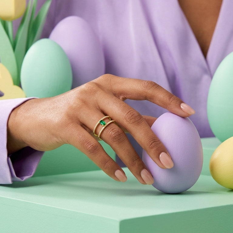 Dual Grace Open Ring With Green Stone