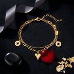 Heart & Star Charms Layered Chain Bracelet
