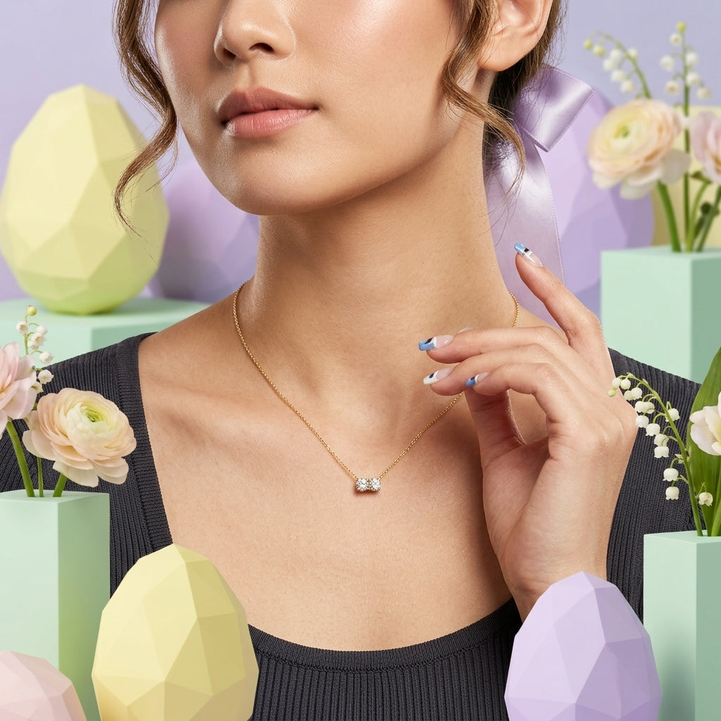 Dual Zirconia Gold Necklace for Women