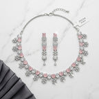 Blush Pink Crystal Floral Necklace Set