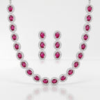 Ruby Red Halo Crystal Necklace Set