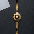 Vintage Style Gold Chain Bracelet with Black Enamel Medallion