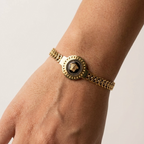 Vintage Style Gold Chain Bracelet with Black Enamel Medallion