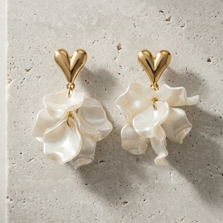 Korean Style Golden Heart Floral Earrings