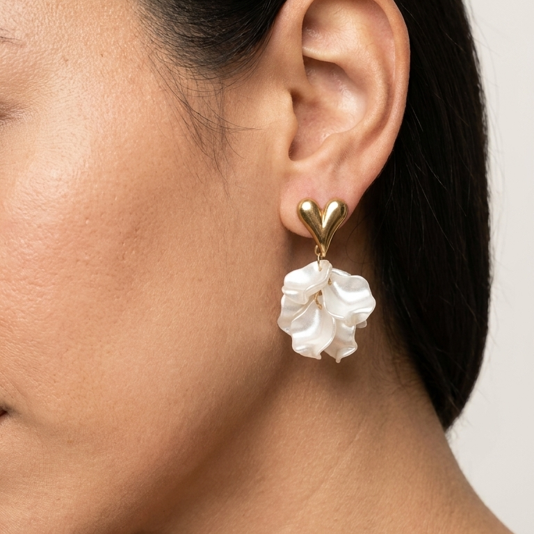 Korean Style Golden Heart Floral Earrings