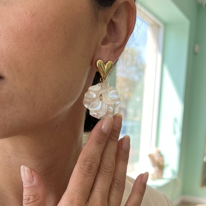 Korean Style Golden Heart Floral Earrings