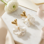 Korean Style Golden Heart Floral Earrings
