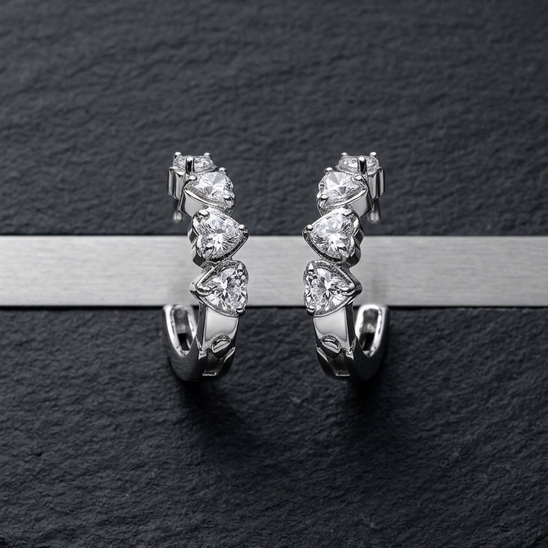 Silver Heart Hoop Earrings