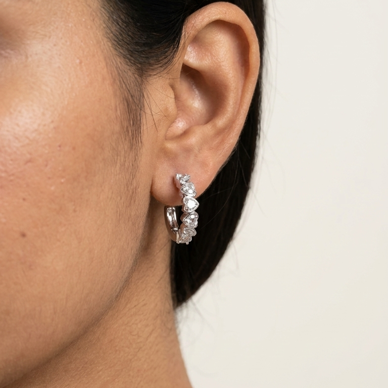 Silver Heart Hoop Earrings