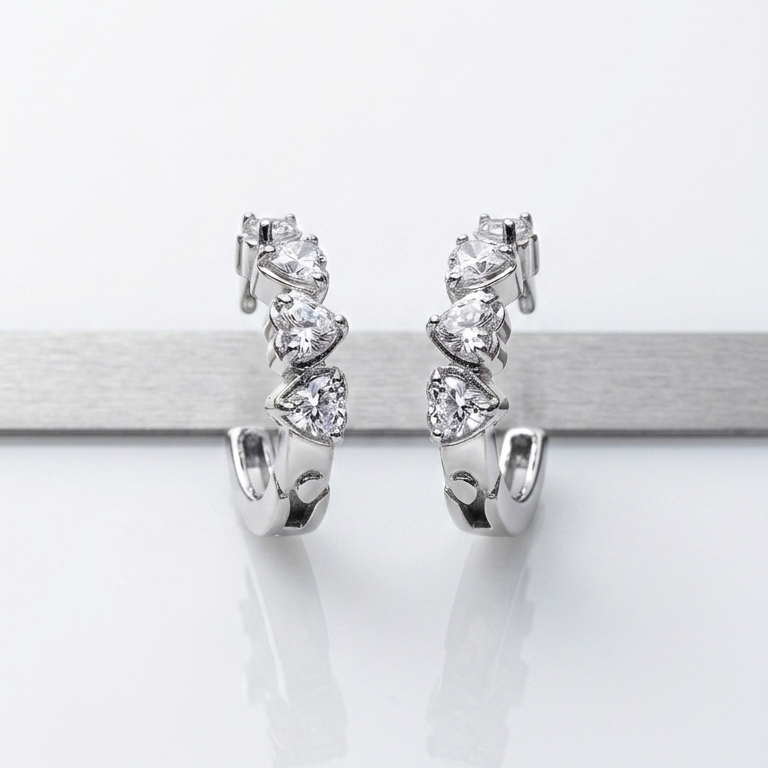 Silver Heart Hoop Earrings