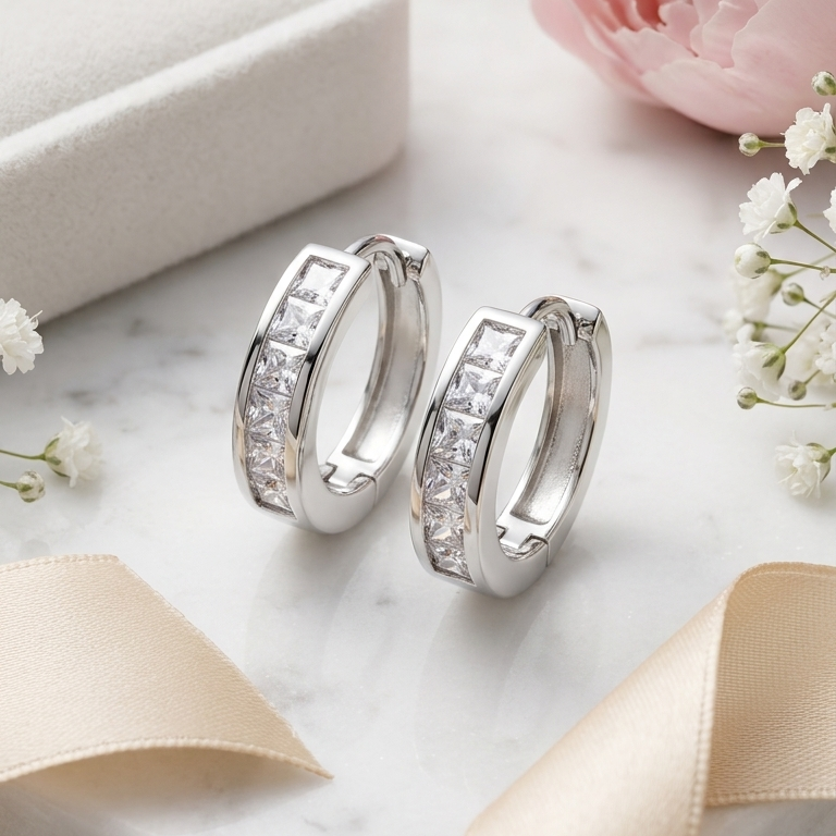 Silver Crystal Hoop Earrings