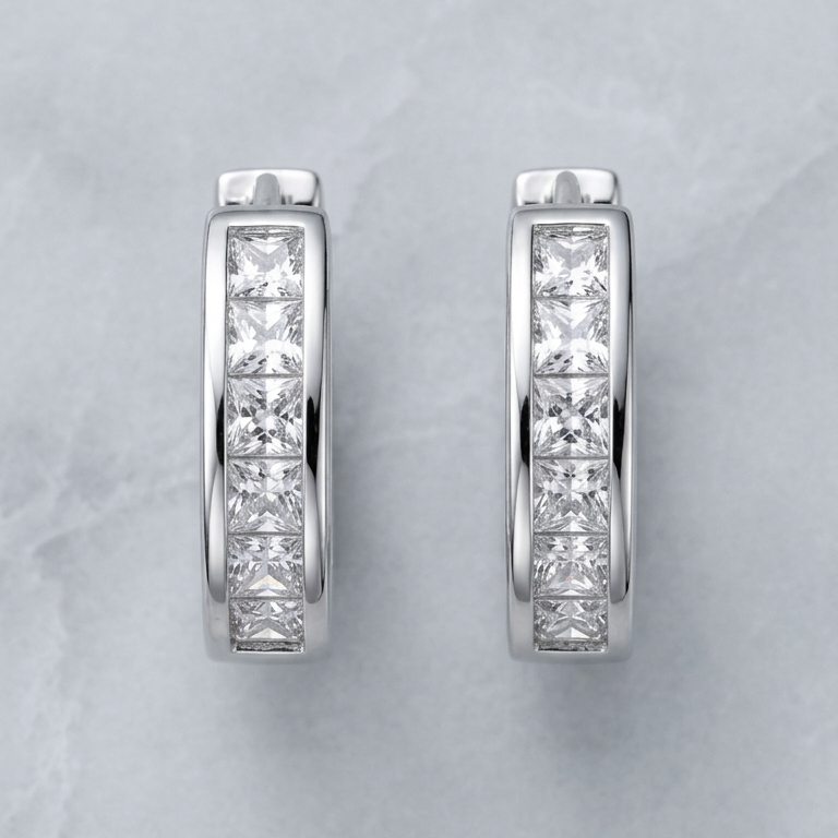 Silver Crystal Hoop Earrings