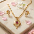 Ruby Teardrop Pendant Set with Zircon Detailing
