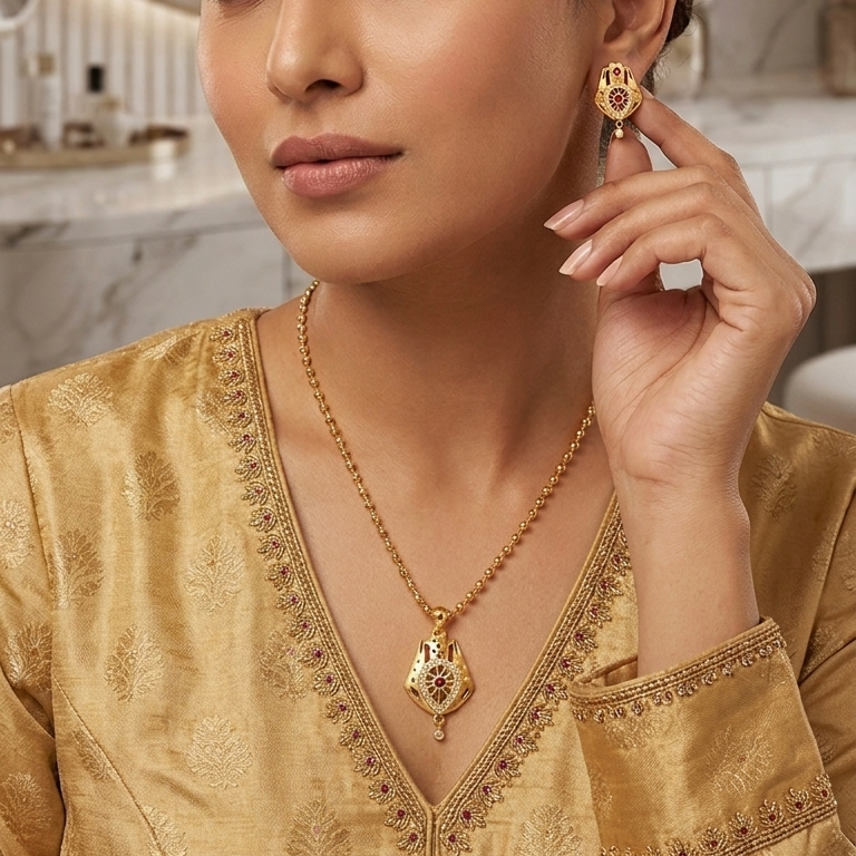 Ruby Teardrop Pendant Set with Zircon Detailing