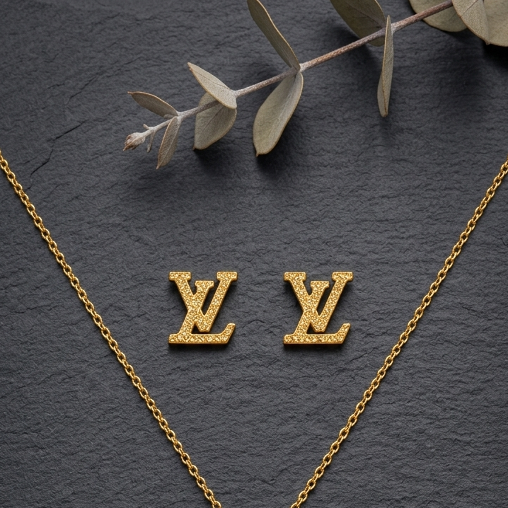 Minimal LV Pendant Necklace with Crystal Drop