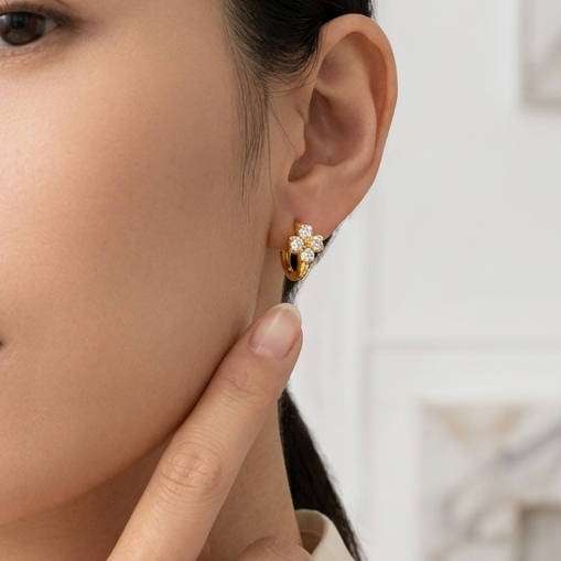 Floral Zircon Hoop Earrings